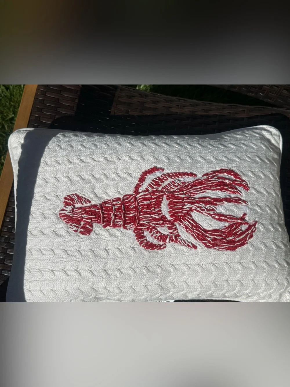 Vintage-Style Red Lobster Nautical Decor Beach House Embroidered Pillow